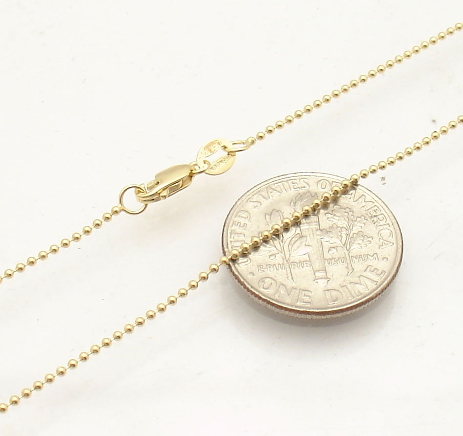 1mm All Shiny Round Bead Ball Chain Necklace REAL Solid 14K Yellow Gold