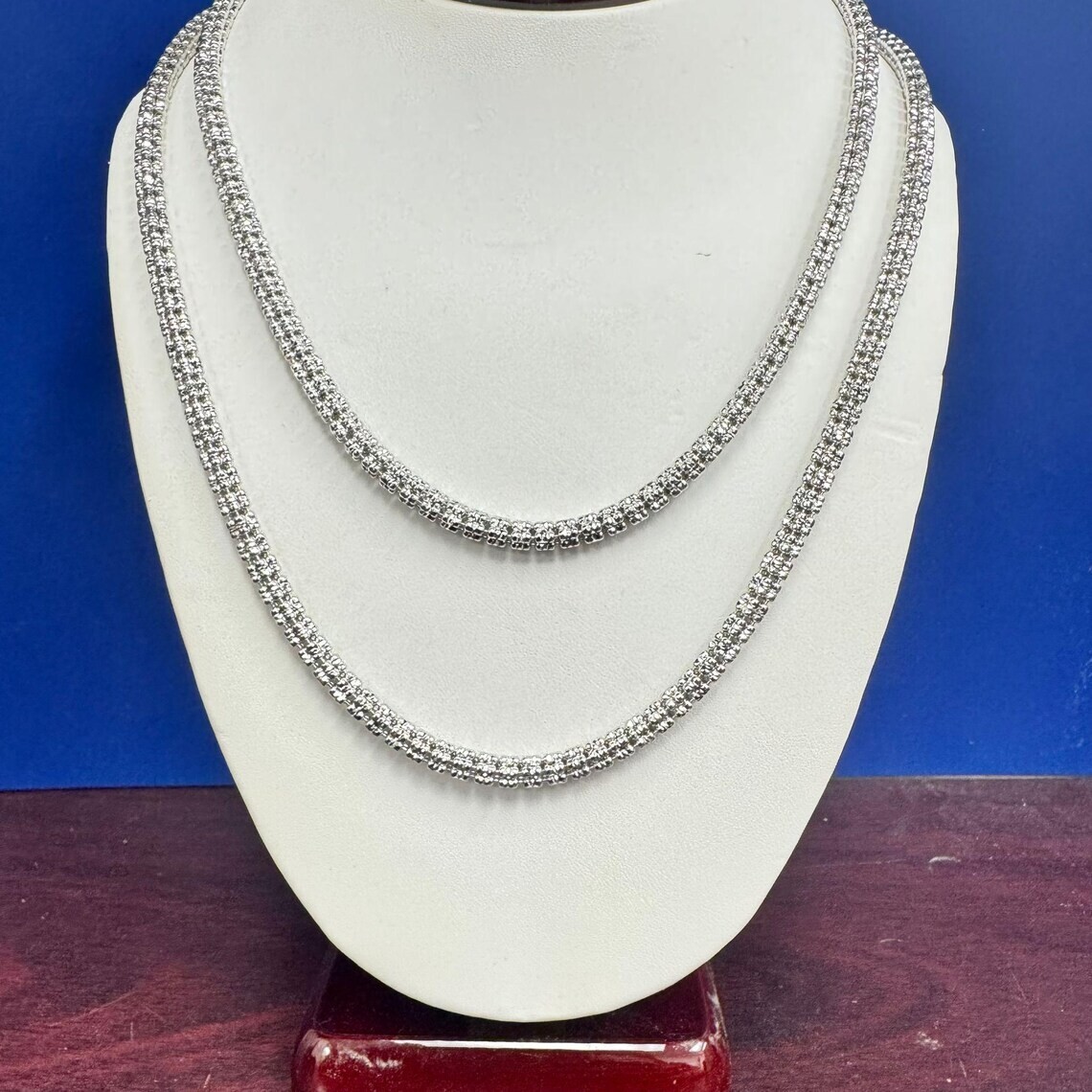 4mm Rhodium Diamond-Cut Ice Link Chain Sterling Silver 925 Italy All Sizes