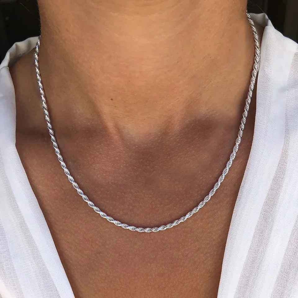 New Men’s Italian 4mm Diamond Cut Rope Chain Solid 925 Sterling Silver Necklace