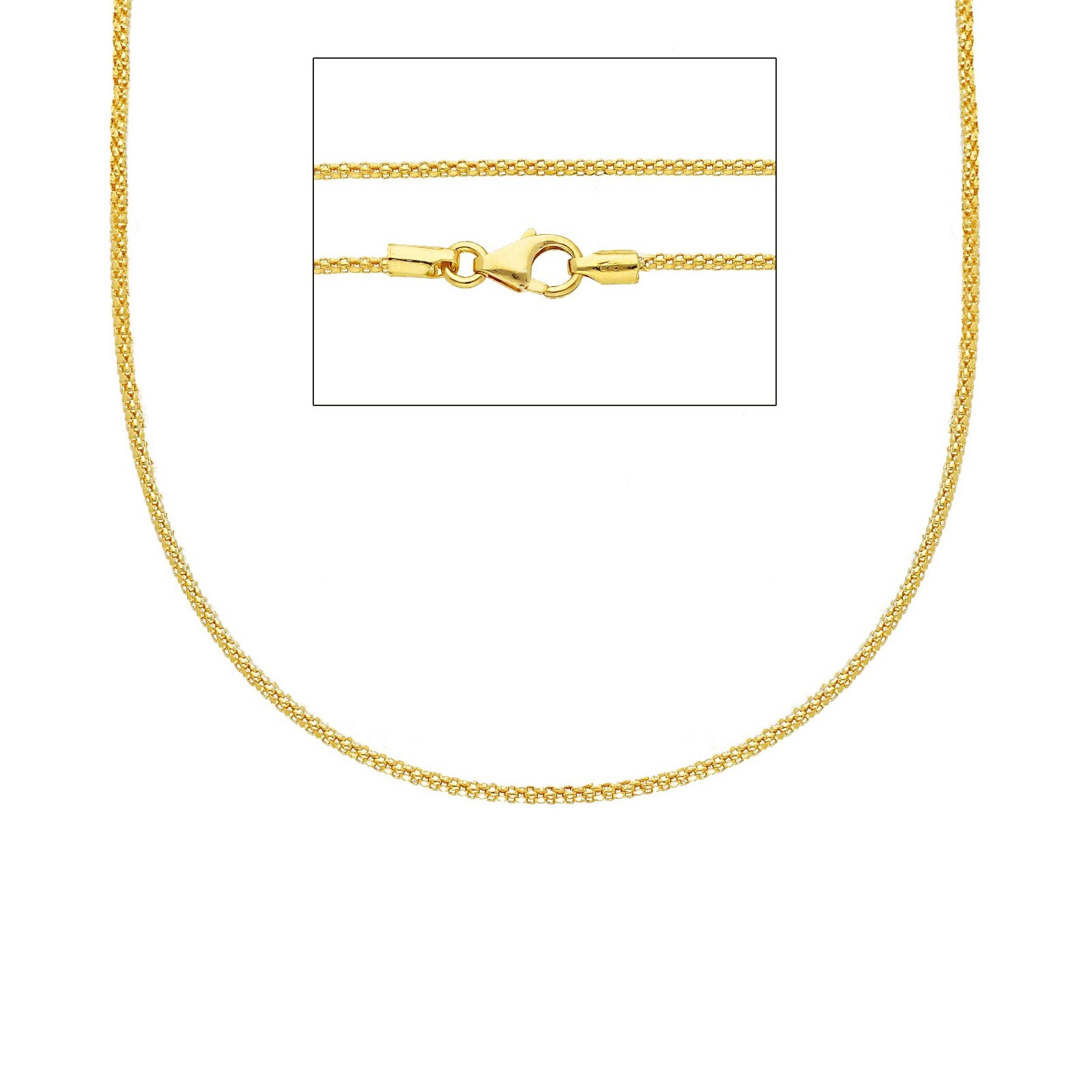 18K YELLOW GOLD CHAIN MINI BASKET ROUND POPCORN LINK 1 MM WIDTH 15.75 INCH