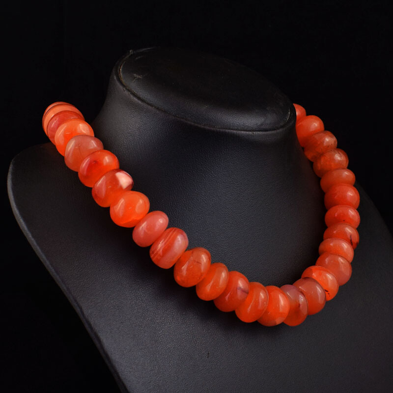 1021 Cts Earth Mined Orange Carnelian Rondelle Beads Womens Necklace JK 31E367