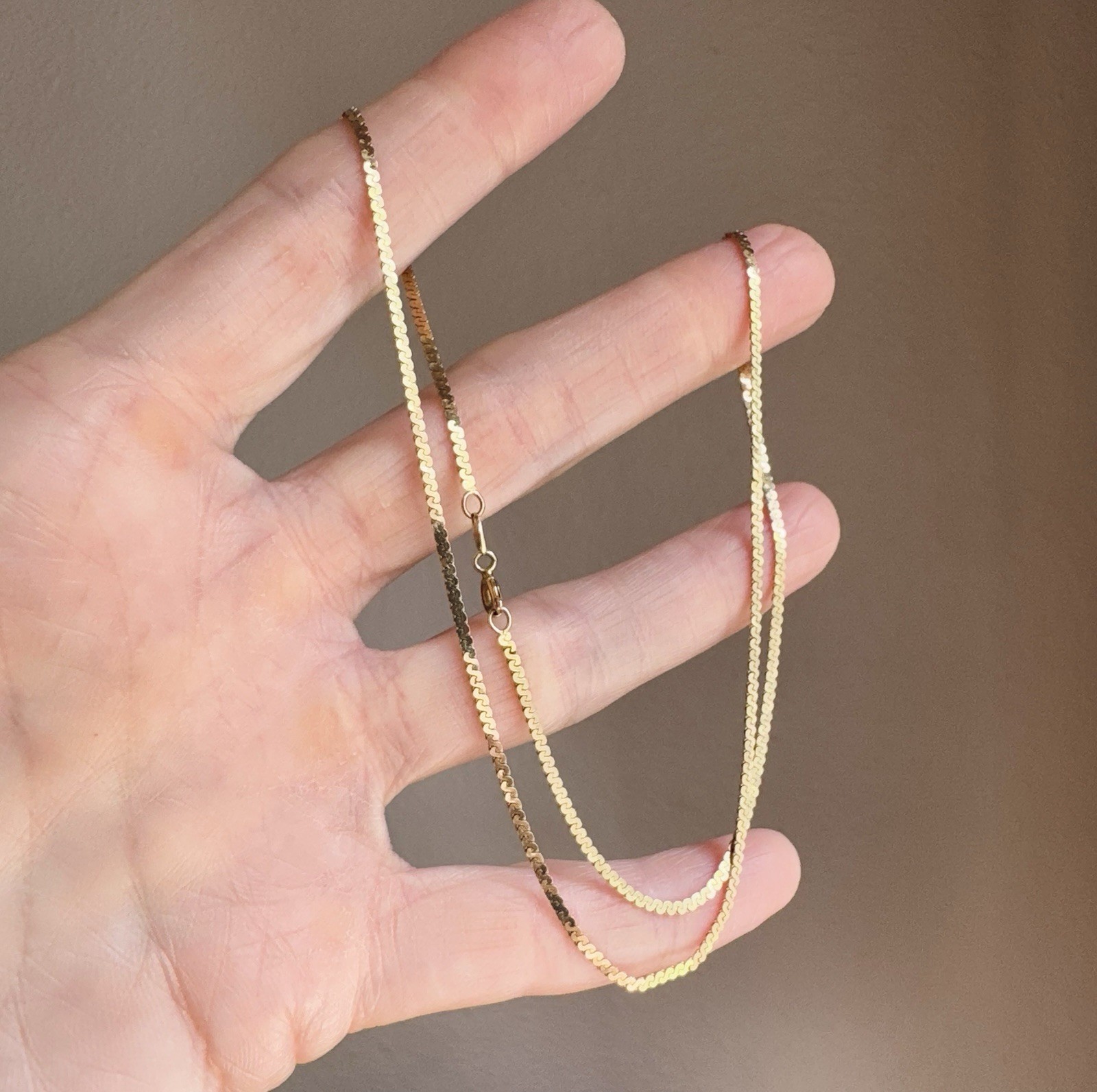 Vintage 14K 585 Yellow Gold 17 In. 1.5mm Serpentine Chain Necklace Unisex 3.4g