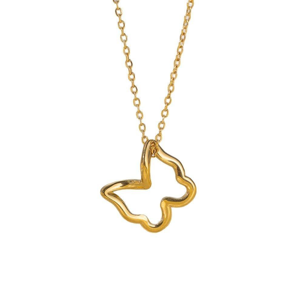 Gold Butterfly Outline Pendant Necklace Minimalist Open Butterfly Charm Necklace