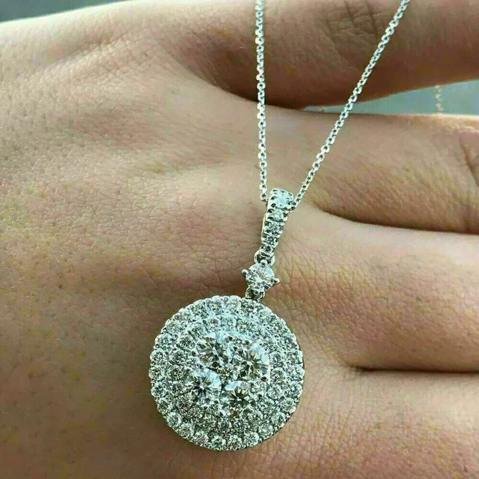 3.00Ct Round Lab Created Diamond Halo Pendant 14K White Gold Plated With Chain