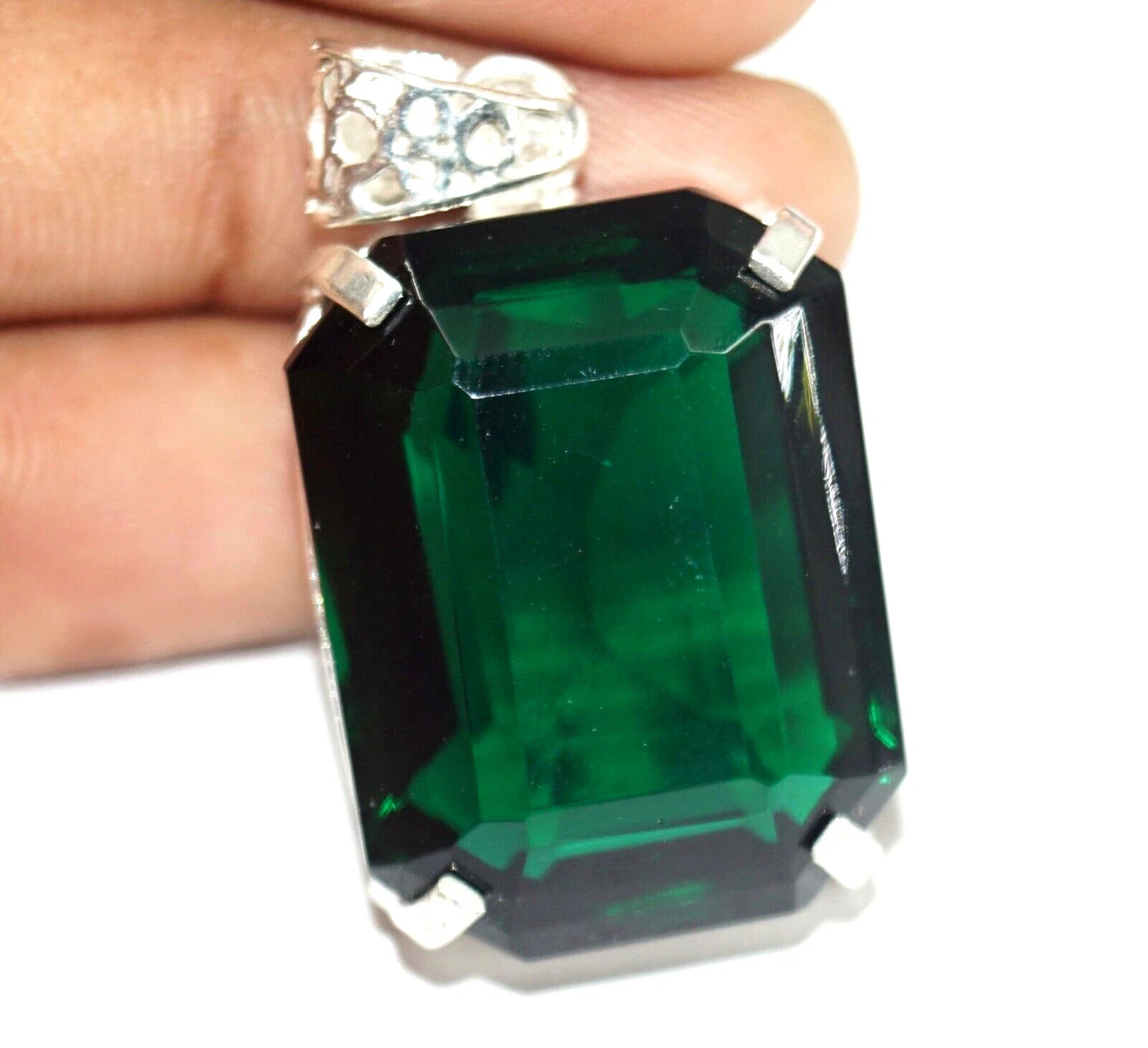 120 Ct Natural Green Topaz Emerald Cut Pendant 925 Sterling Silver Certified