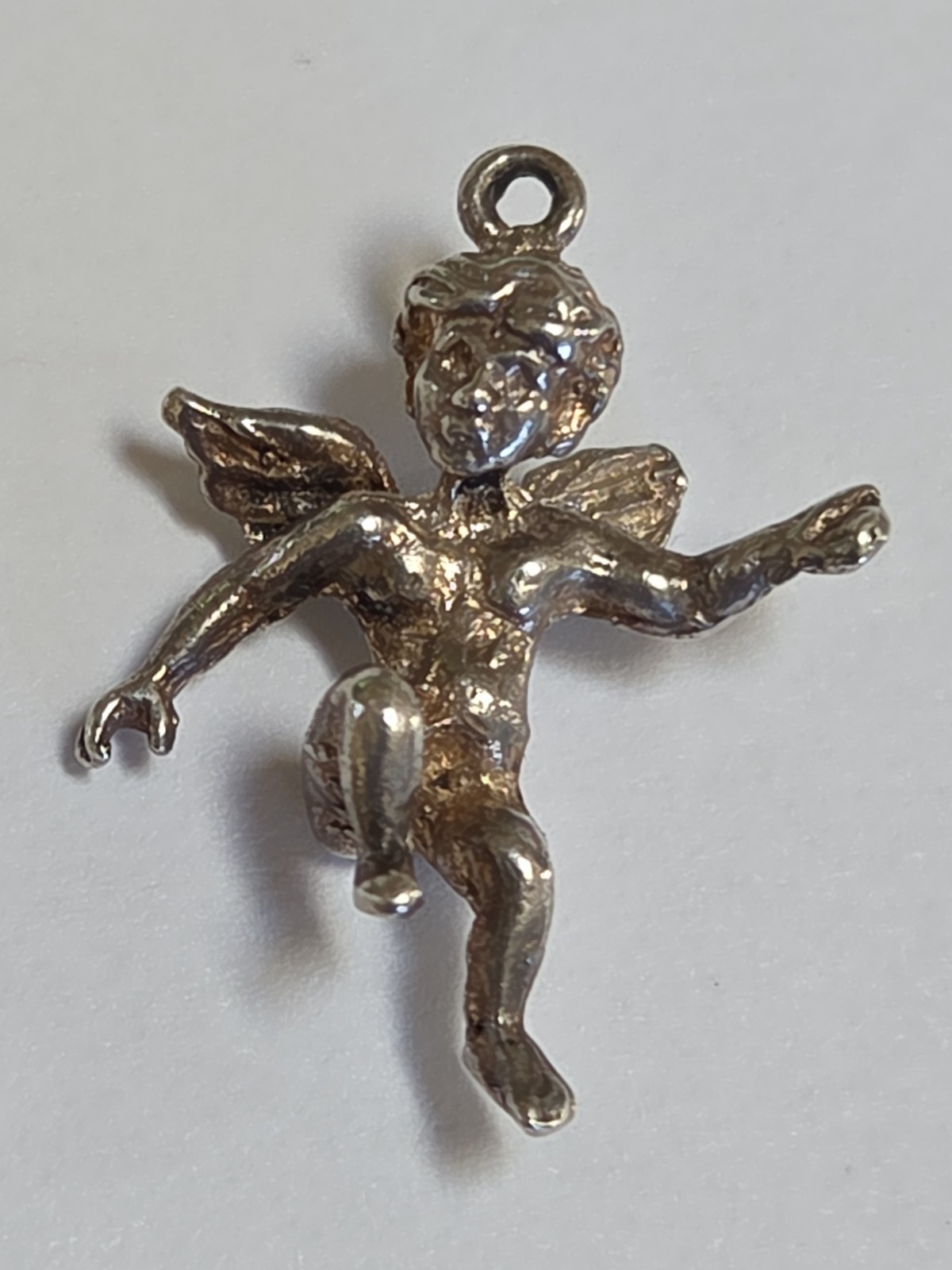 Sterling Silver ~ Cherub Guardian Angel Charm Pendant ~ VINTAGE