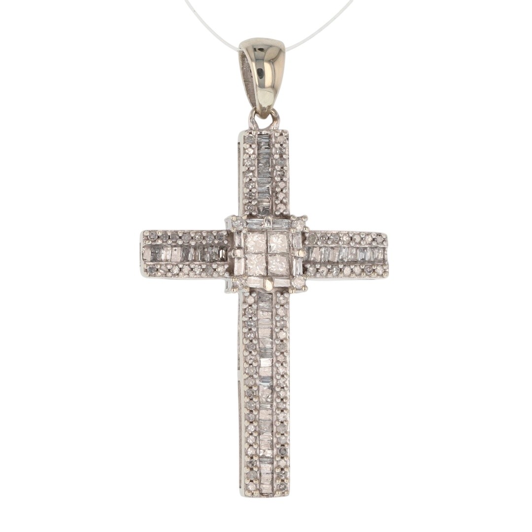 .66ctw Multi-Cut Diamond Religious Cross Pendant without Chain 10k White Gold