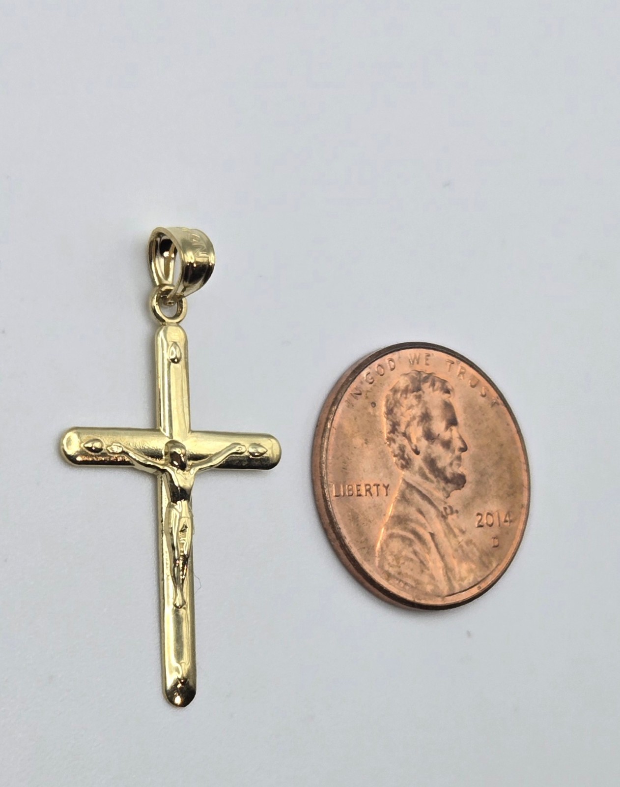 NEW Solid 10K Yellow Gold 1.25in Cross Pendant, 3.5mm Bail, ITALY