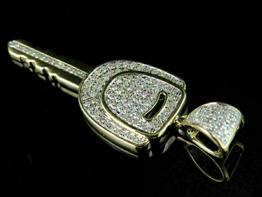 2Ct Round Cut VVS1/D Diamond Key Pendant Charm 14K Yellow Gold Over Free Chain