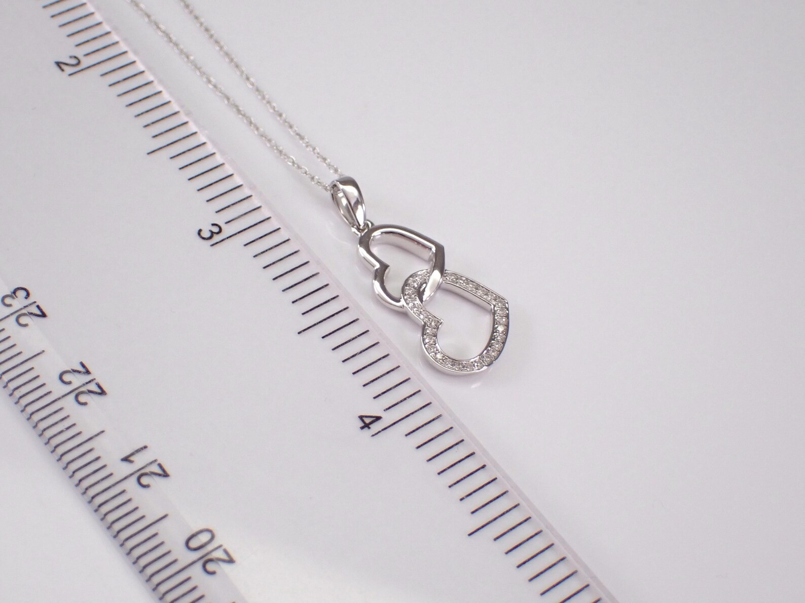0.40 CT Round Moissanite Double Heart Pendant Necklace, 14K White Gold Plated