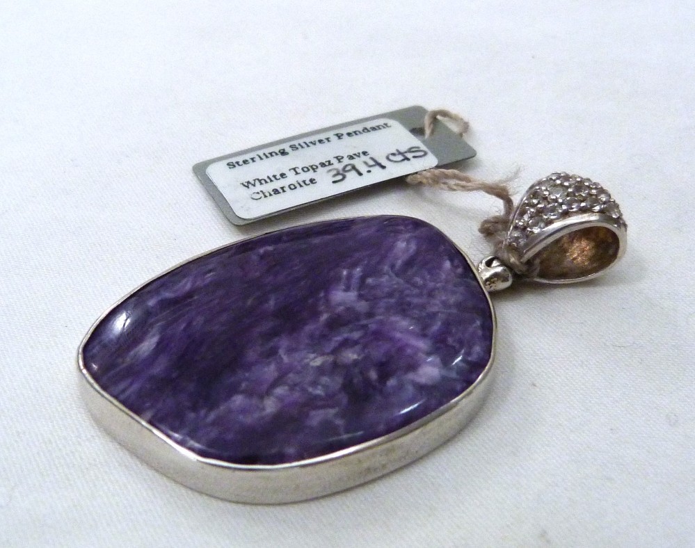 2 1/4″ STARBORN STERLING SILVER PURPLE CHAROITE WHITE TOPAZ PENDANT NEW W/TAGS