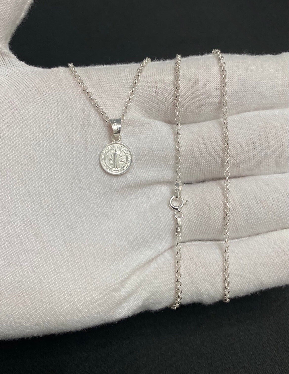 Sterling Silver St. Benedict Pendant With 18” Silver Rolo Chain