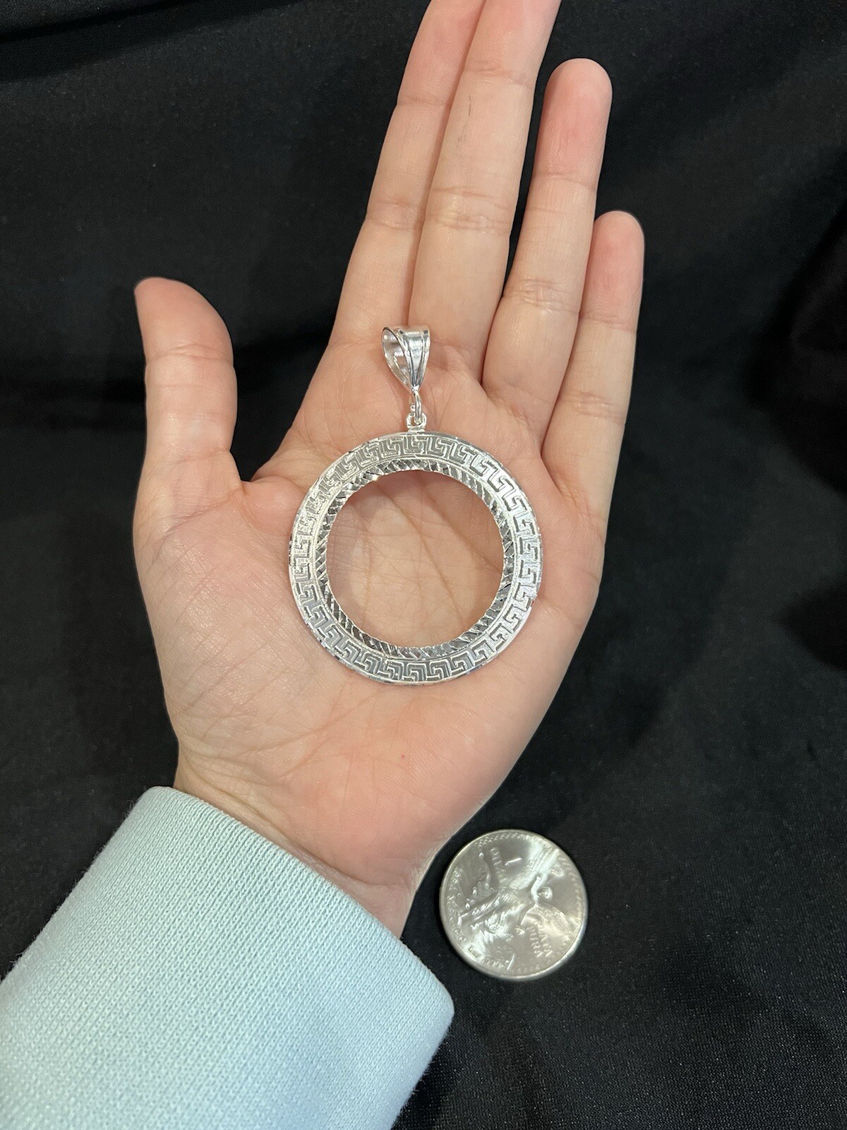 STERLING SILVER 925 BEZEL Greek Diamond Cut Pendant Does Not Include CENTENARIO