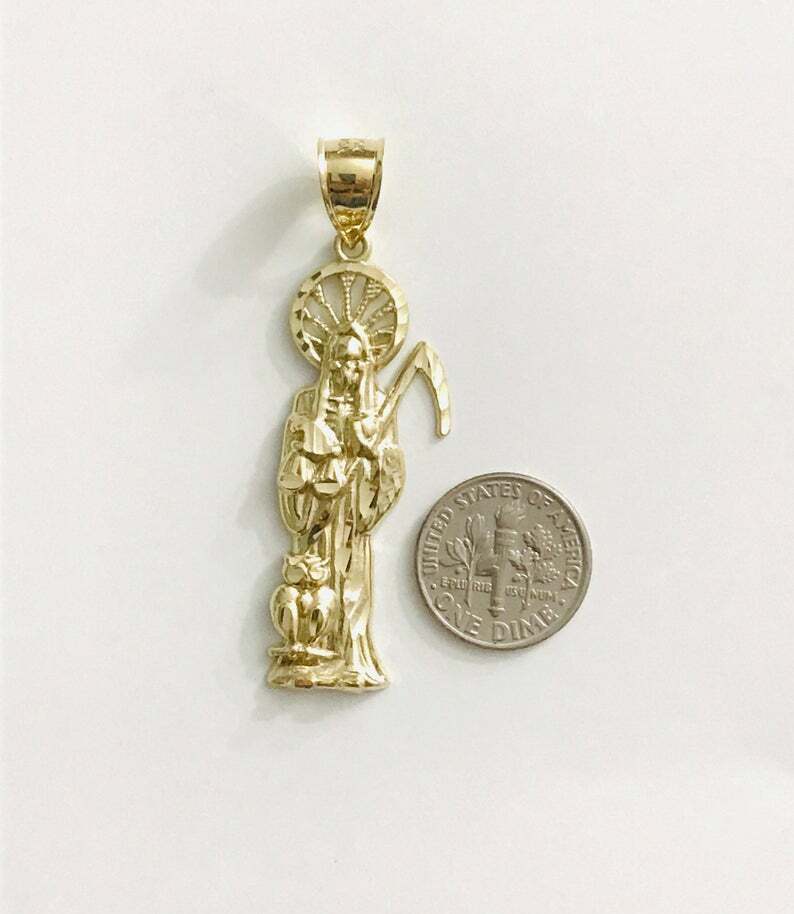 10K SOLID GOLD GRIM REAPER PENDANT- 55mm / 2.1 inches GOLD SANTA MUERTE – GP32
