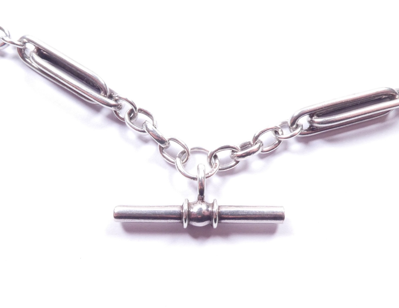 Trombone Link Albert Necklace Chain With T Bar 925 Sterling Silver Double Catch
