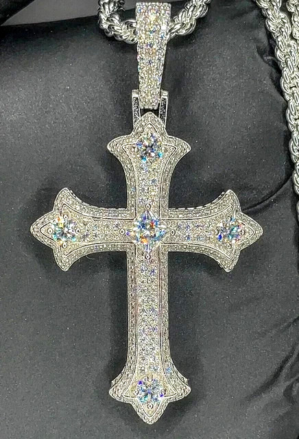 3Ct Round Cut Real Moissanite Cross Men’s Pendant 14K White Gold plated