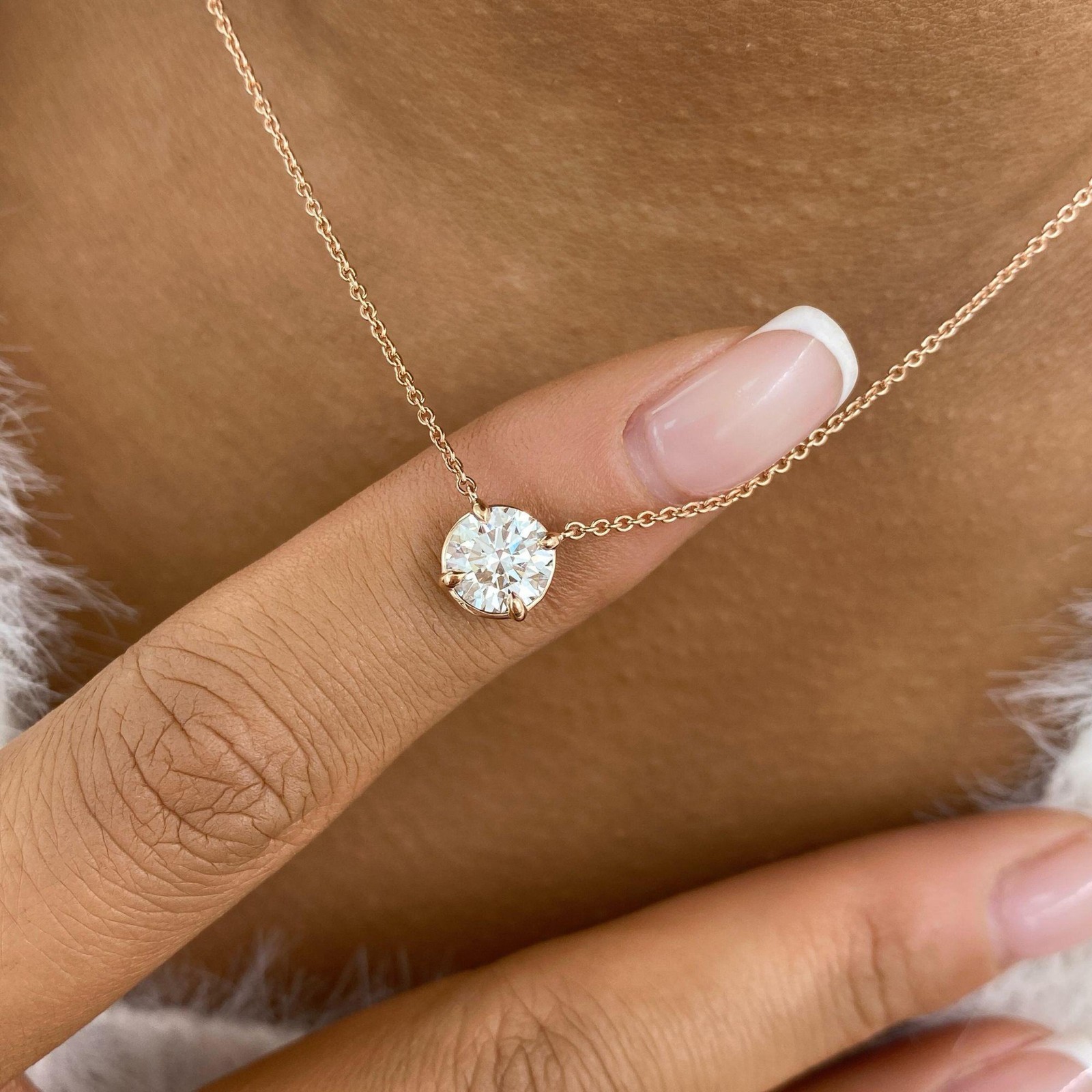 14K Rose Gold Solitaire Necklace 1ct Round E/VVS2 Labcreated Diamond Certified
