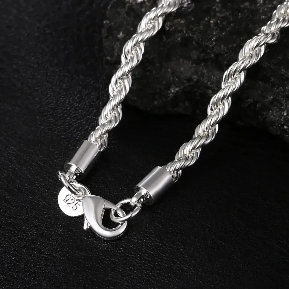 New Men’s Italian 4mm Diamond Cut Rope Chain Solid 925 Sterling Silver Necklace