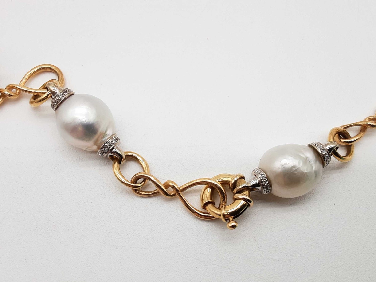 White Pearls 18k Two Tone Yellow White Gold 90.8g Beaded Chain 23in Do0326wrrxde