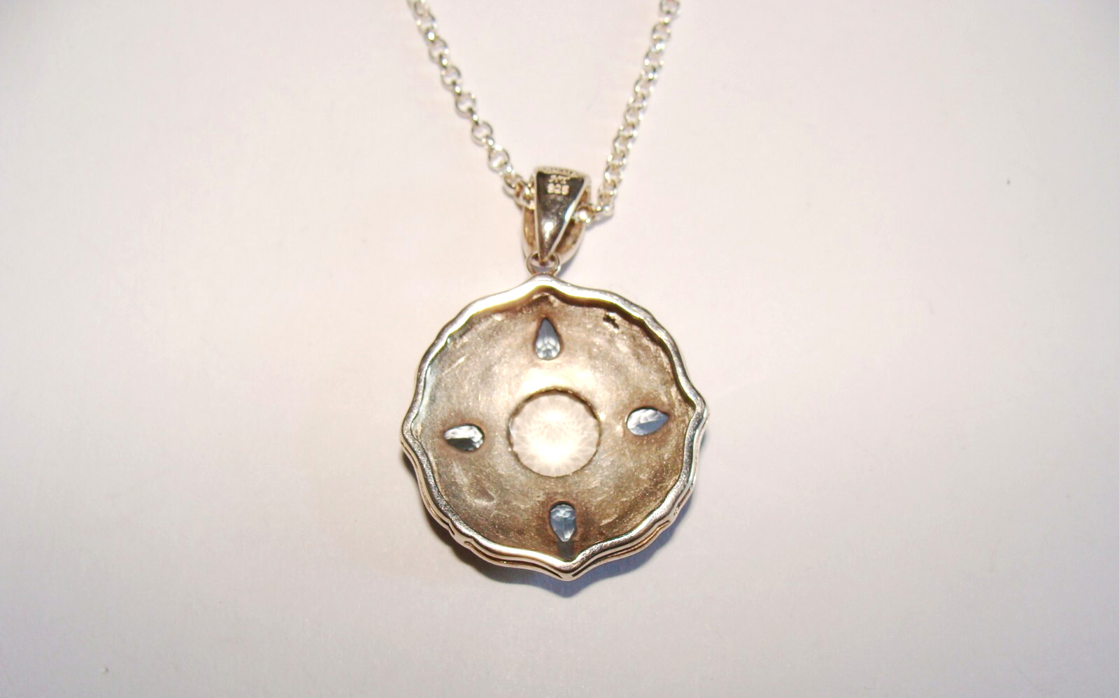 HT Sterling Silver Citrine Blue Topaz Round Shield Ethnic Pendant & 18″ Necklace