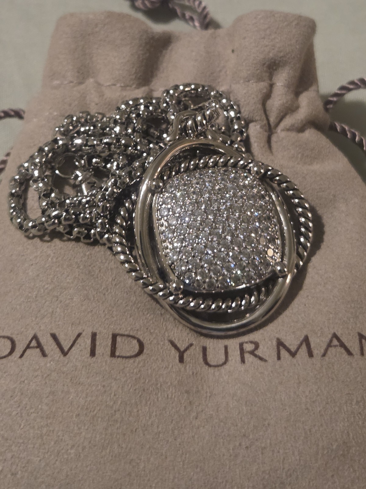 David Yurman Sterling Silver 32mm Infinity 22″ Necklace with Diamonds