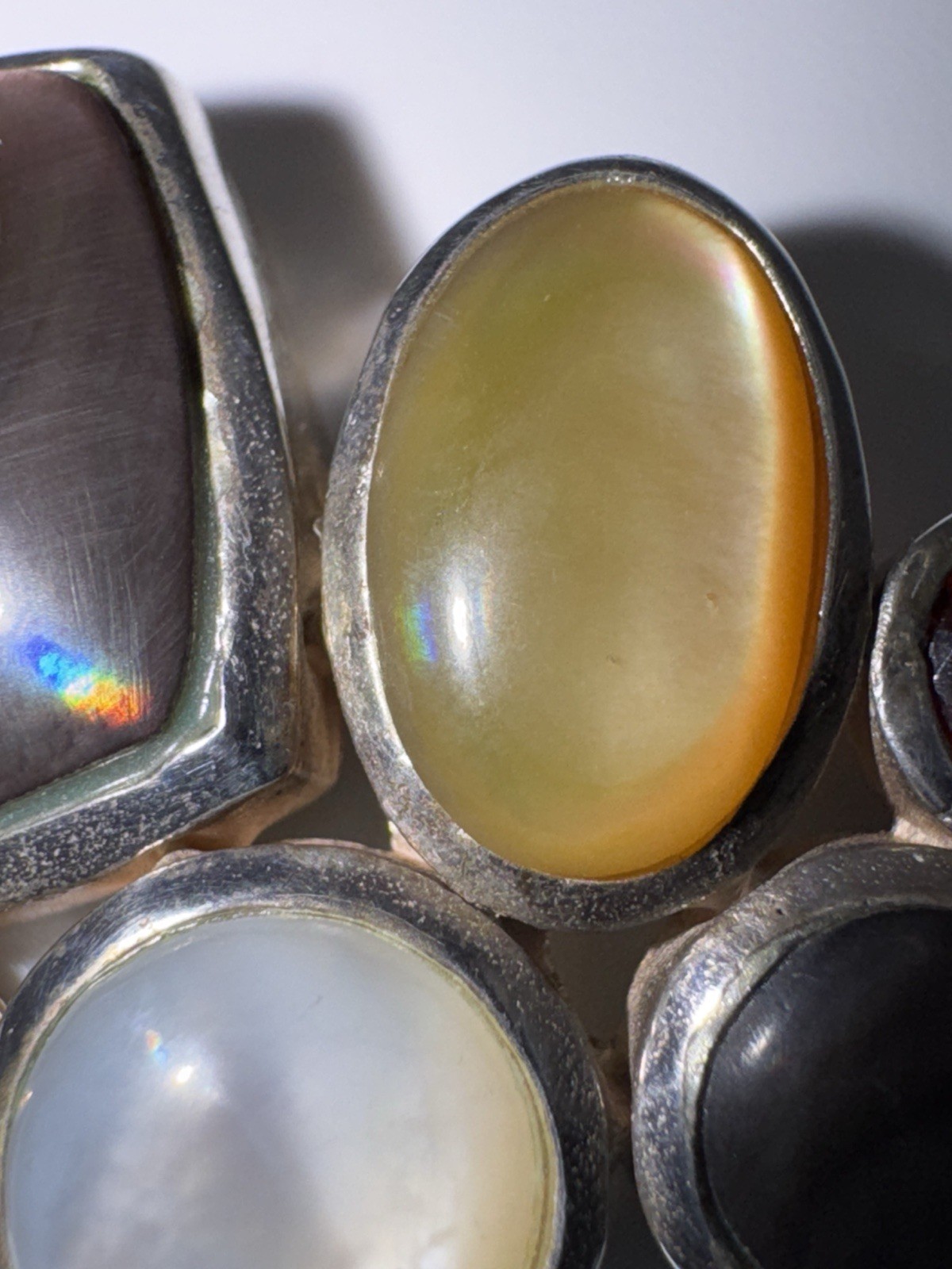 Sterling Silver Multi Gemstone Pendant MOP Cat’s Eye Quartz Garnet Thailand Boho