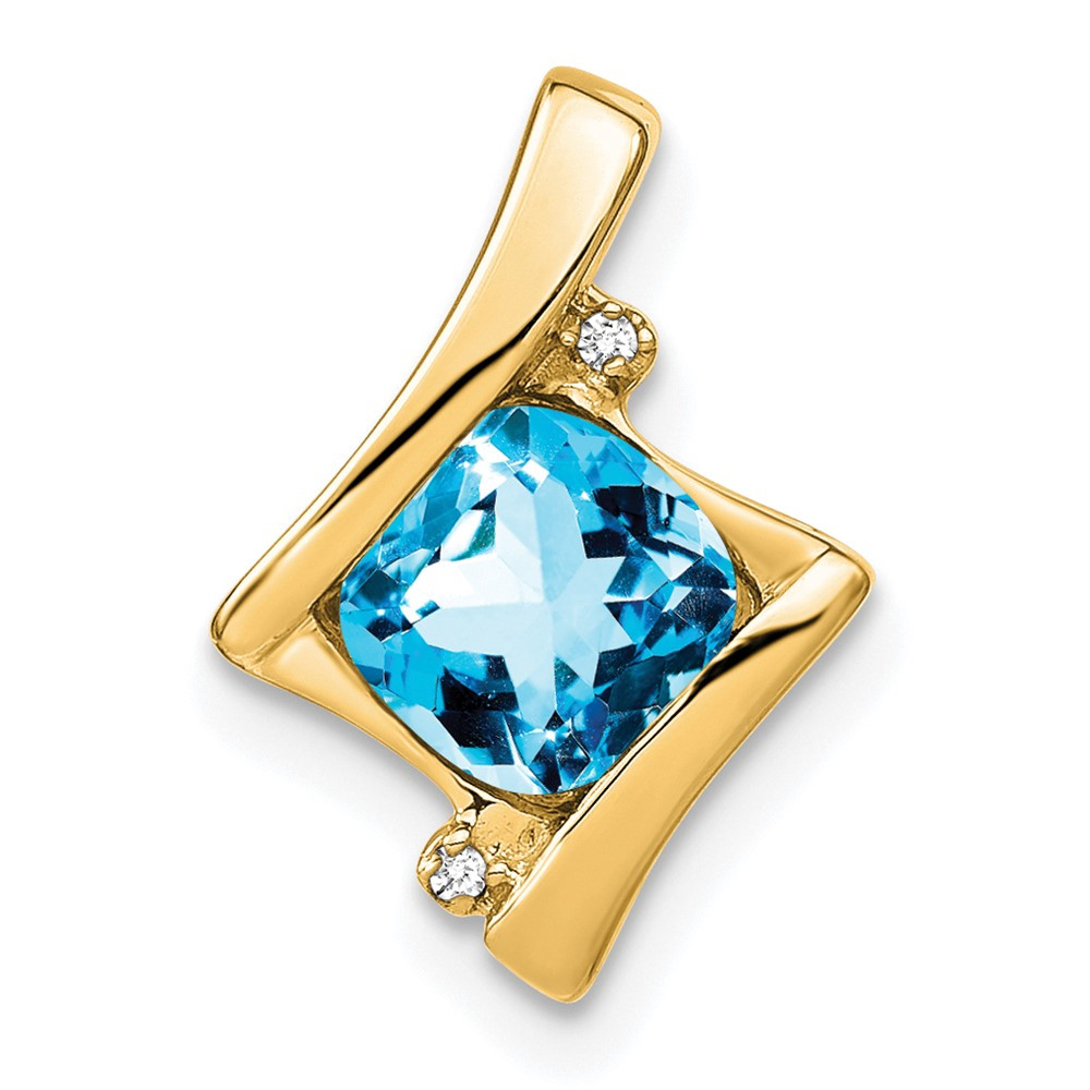 14k Yellow Gold Blue Topaz and Diamond Pendant 1.14gm L-0.62 Inch