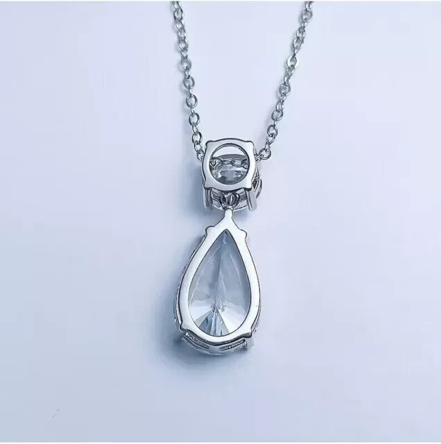 4Ct Pear Cut Real Moissanite Solitaire Pendant Necklace 925 Sterling Silver