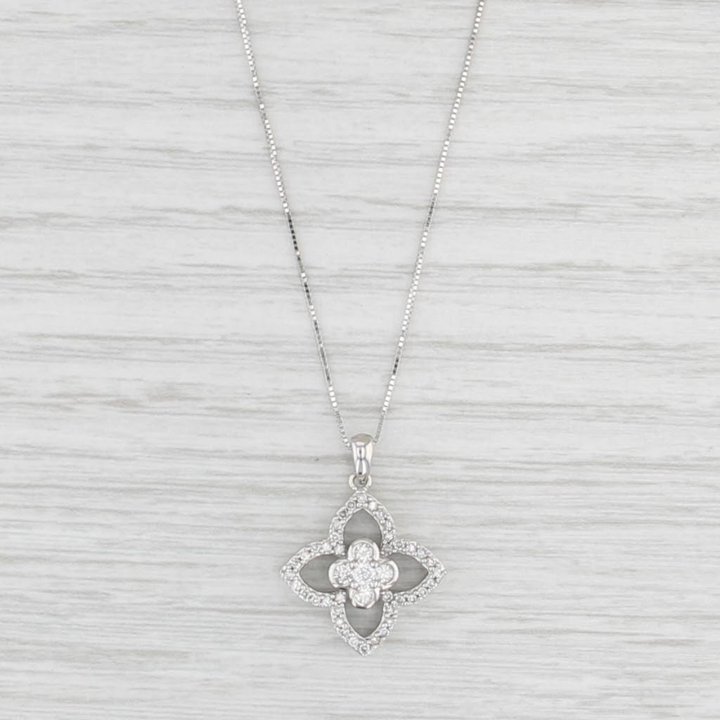 0.30ctw Diamond Flower Pendant Necklace 10k White Gold 18.25″ Box Chain