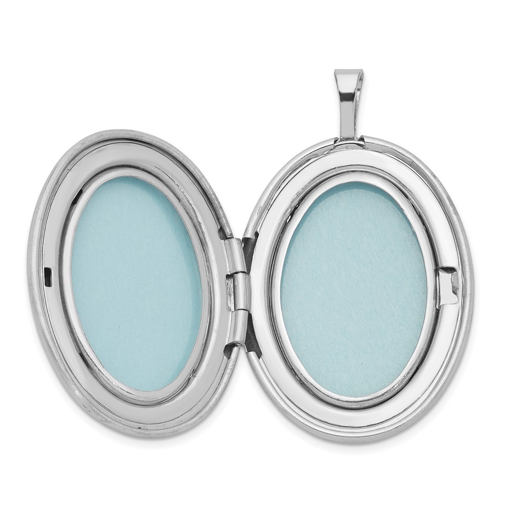 Sterling Silver Rhodium-plated Satin 26mm with Diamond Star Oval Locket Pendant