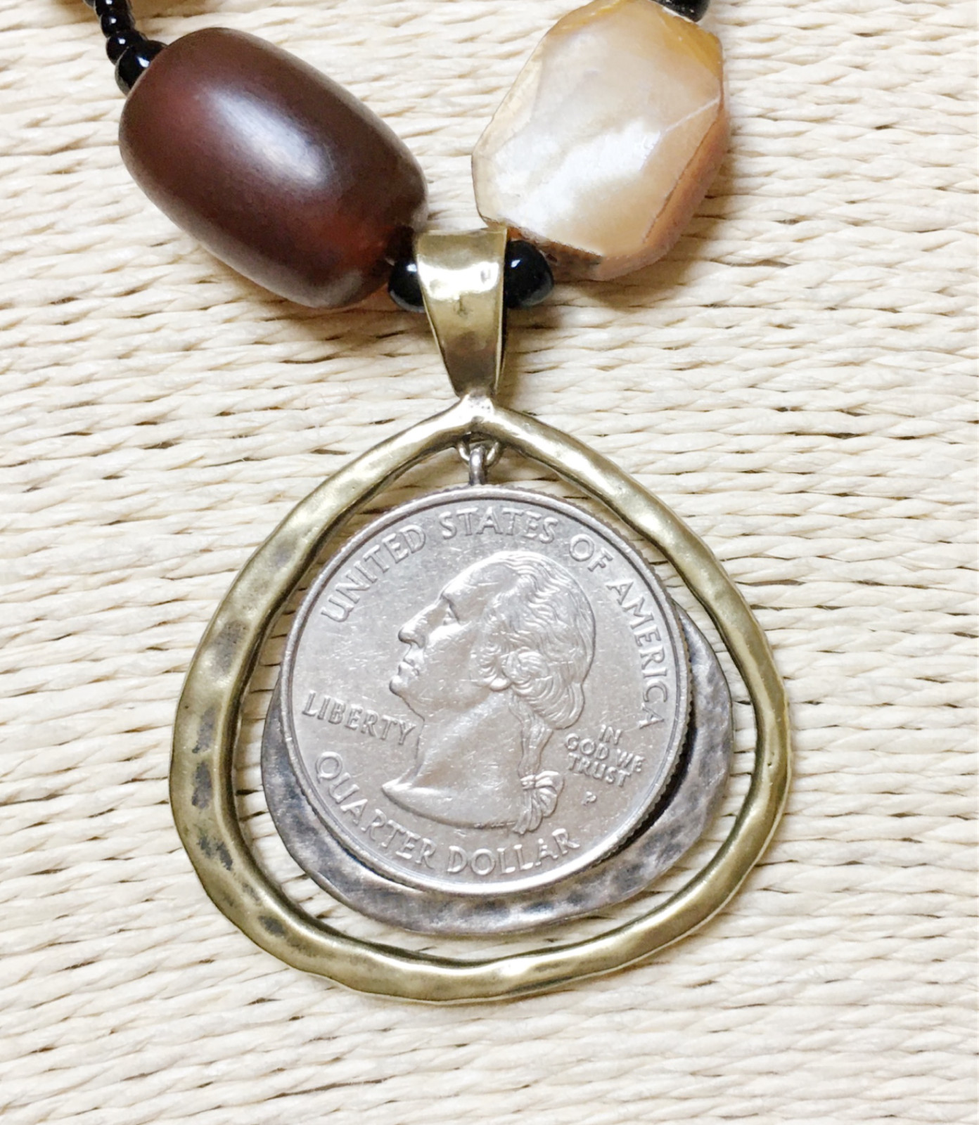 SILPADA MOP Teardrop Pendant Necklace N1787 Shell 925 Pearl Brass VERY GOOD COND