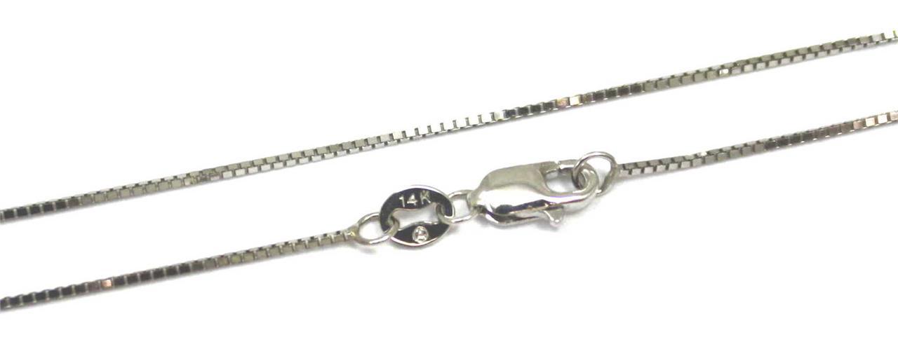0.65MM 14K WHITE GOLD SHINY ITALIAN BOX CHAIN NECKLACE LOBSTER CLASP 16″-24″