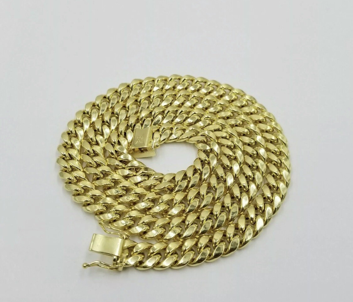 10K Solid Yellow Gold Royal Miami Cuban Link Chain 9mm 22″ Inc Necklace Box Lock