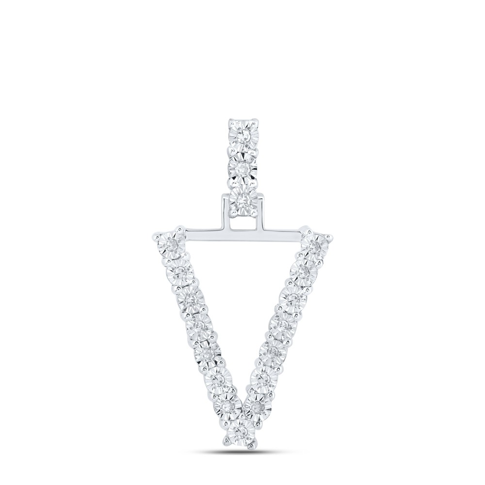 10k White Gold 1.53gms 0.1CTW Natural Diamond Initial “V” Letter Pendant Charm
