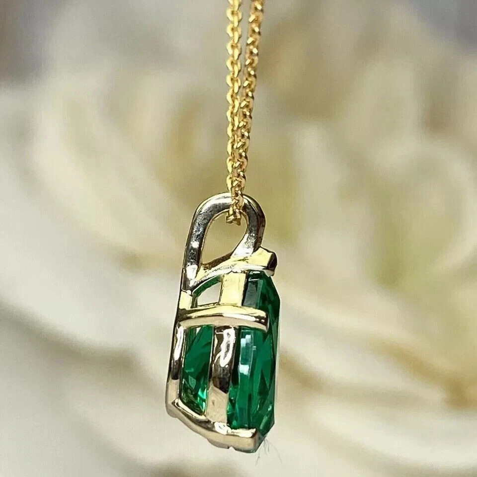 Pear Cut Lab-Created Emerald 3.00 Ct Women’s Pendent 14k Yellow Gold Plated