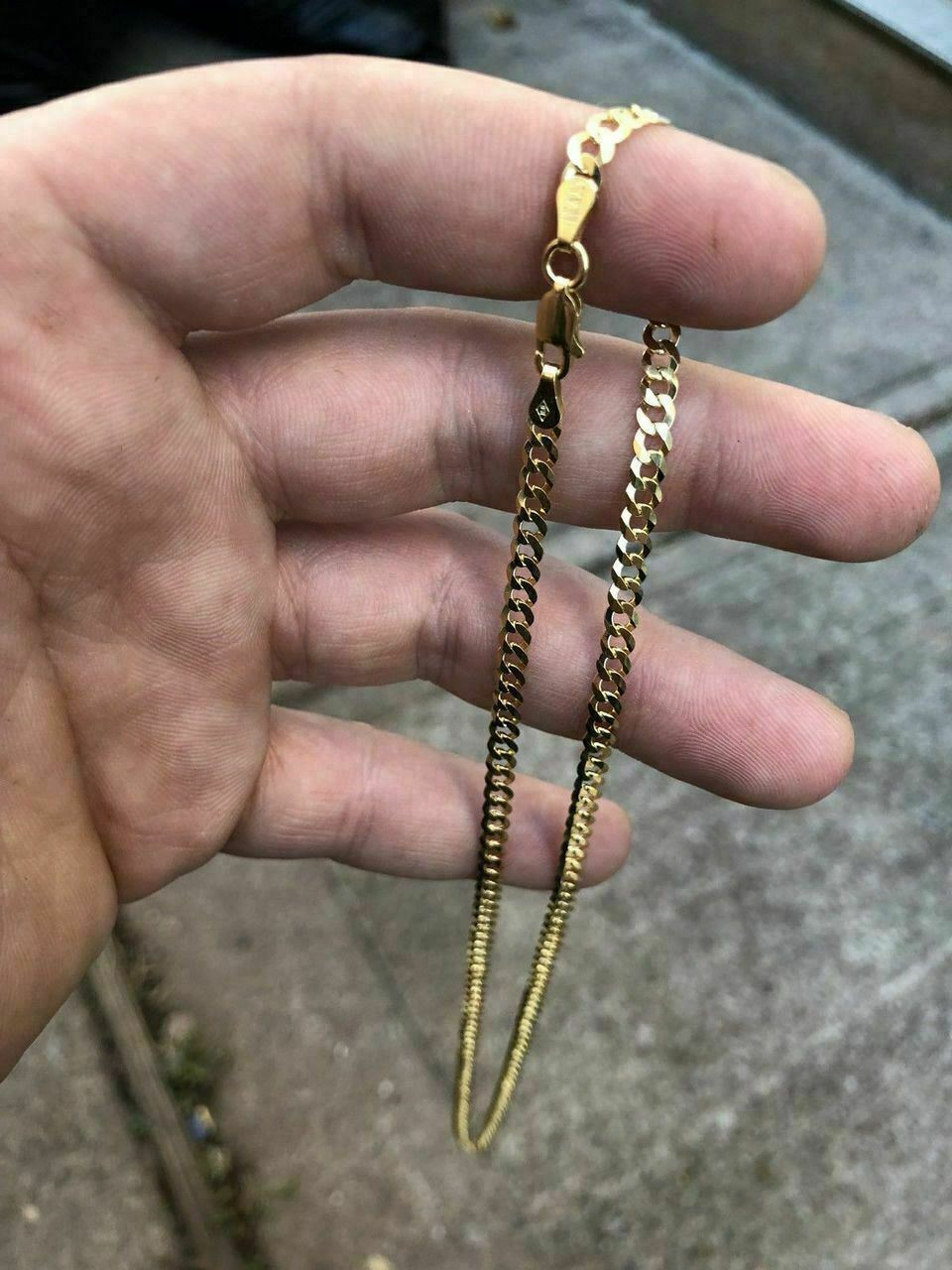 Ladies 18” 14k Yellow Gold Plated Solid 925 Silver 4mm Flat Cuban Chain ITALY