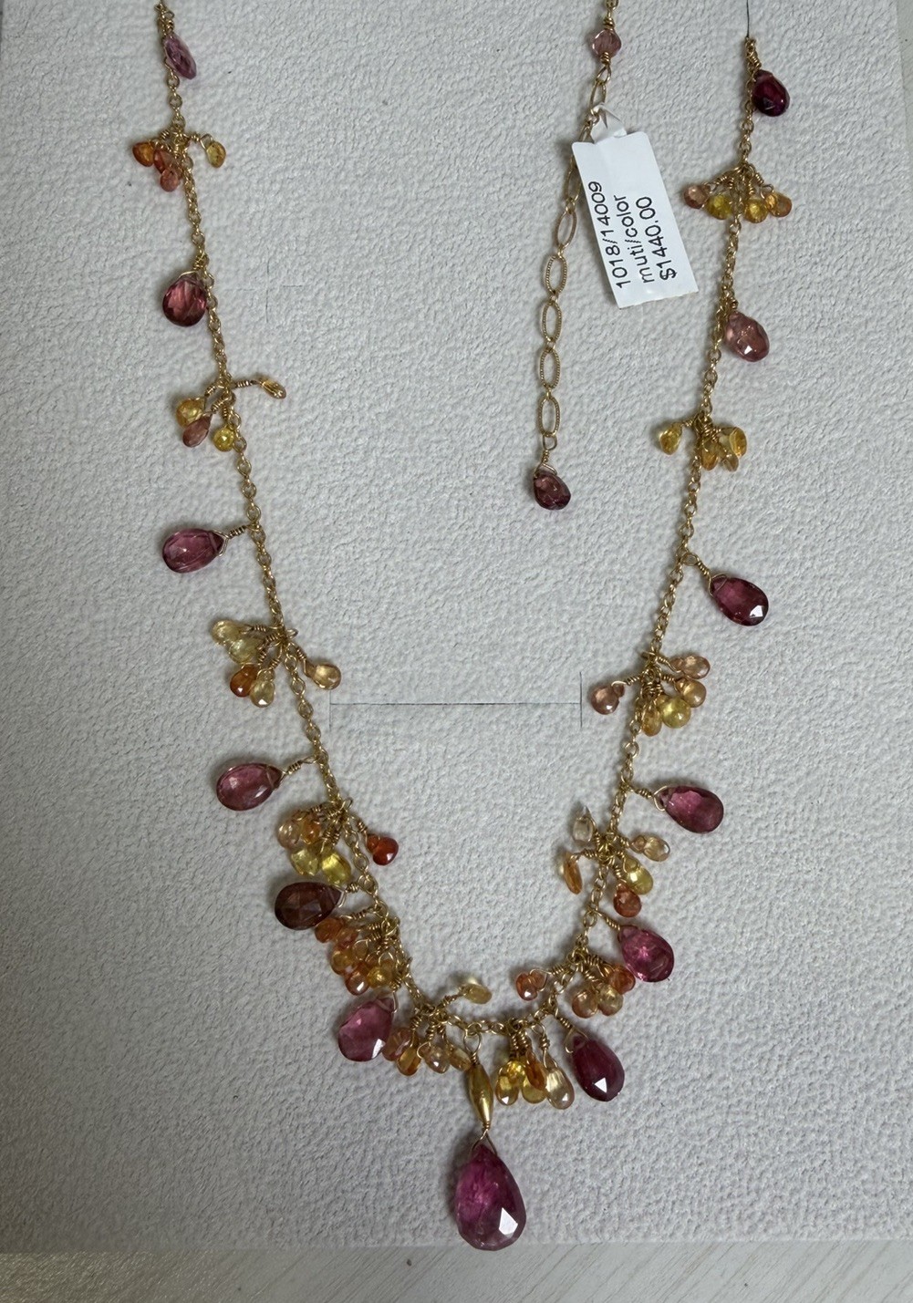 18kt Solid Yellow Gold Multi-Gemstone Fringe Briolette Tourmaline Necklace, 11 g