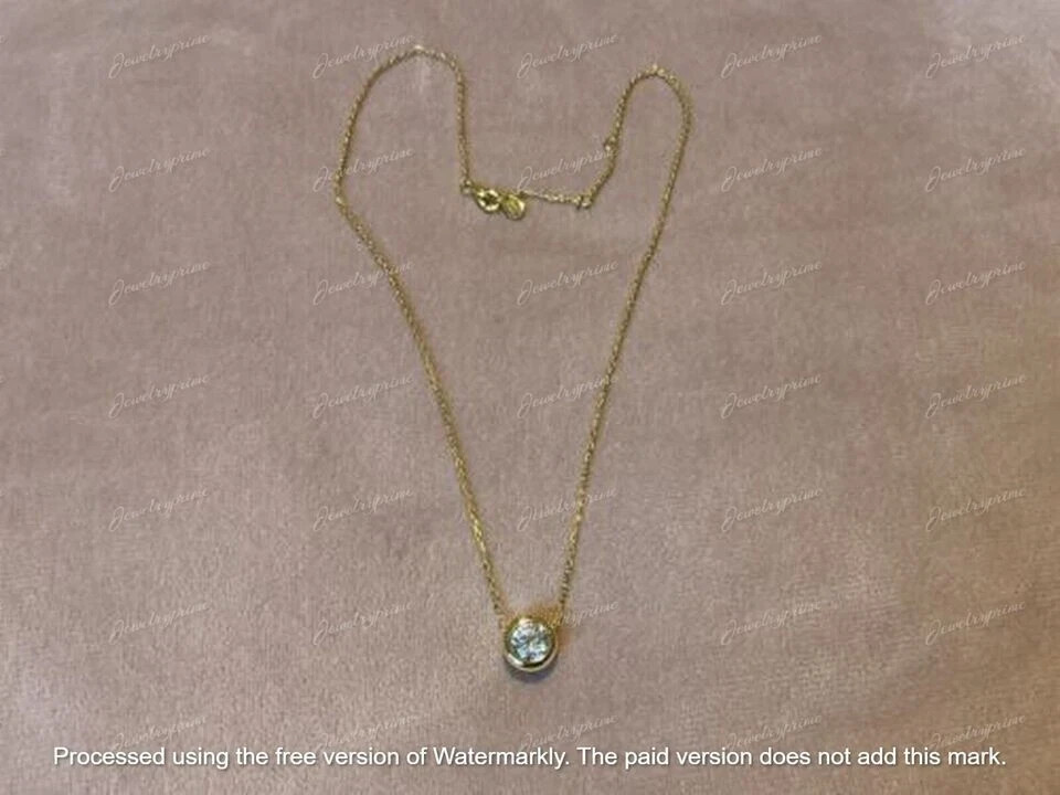 Real 10k Yellow Gold 2Ct Lab Created Moissanite Pendant Bezel Set Neckalce