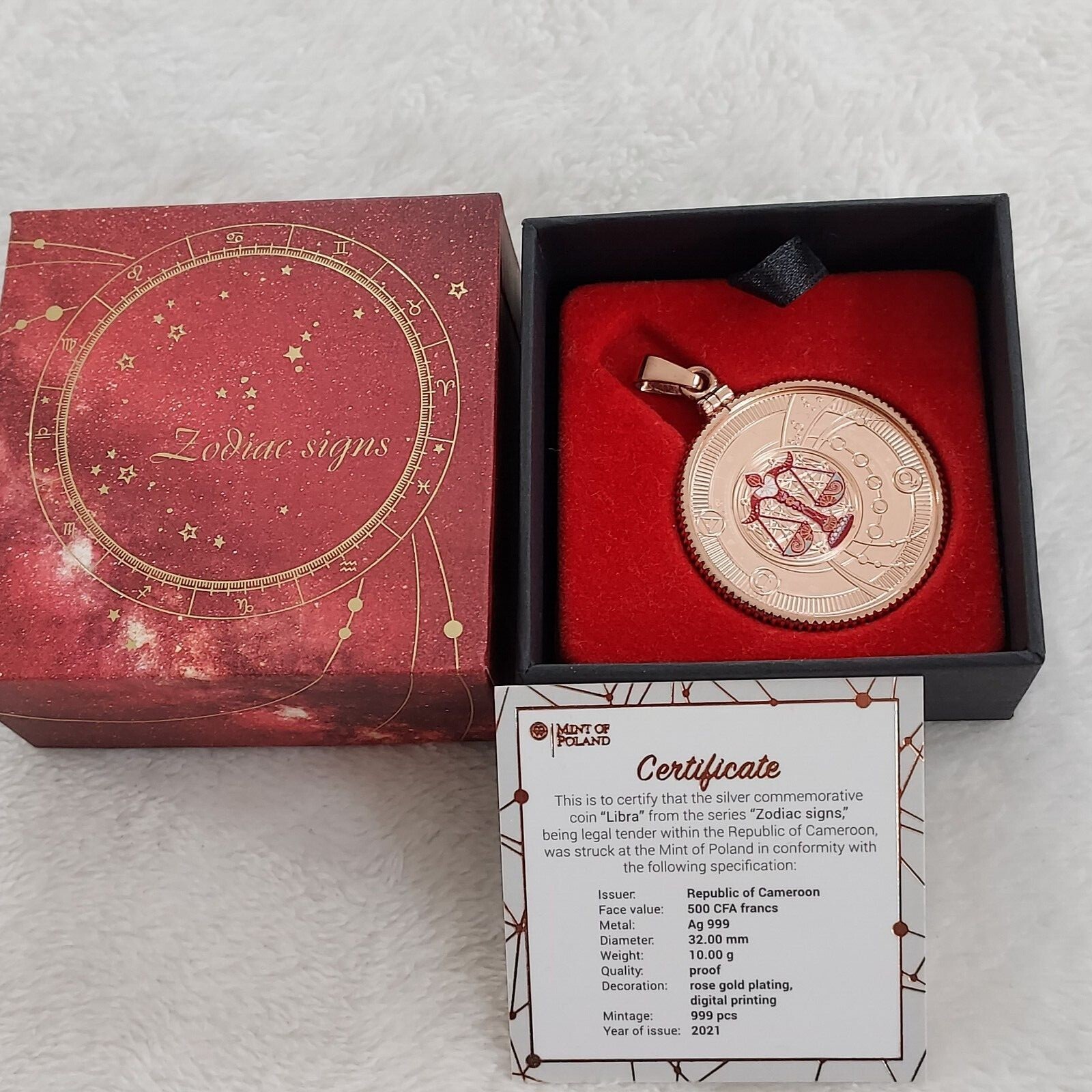 2021 Zodiac Silver Coin Pendant .999 Fine Silver | Rose Gold Bezel | COA 1 /999