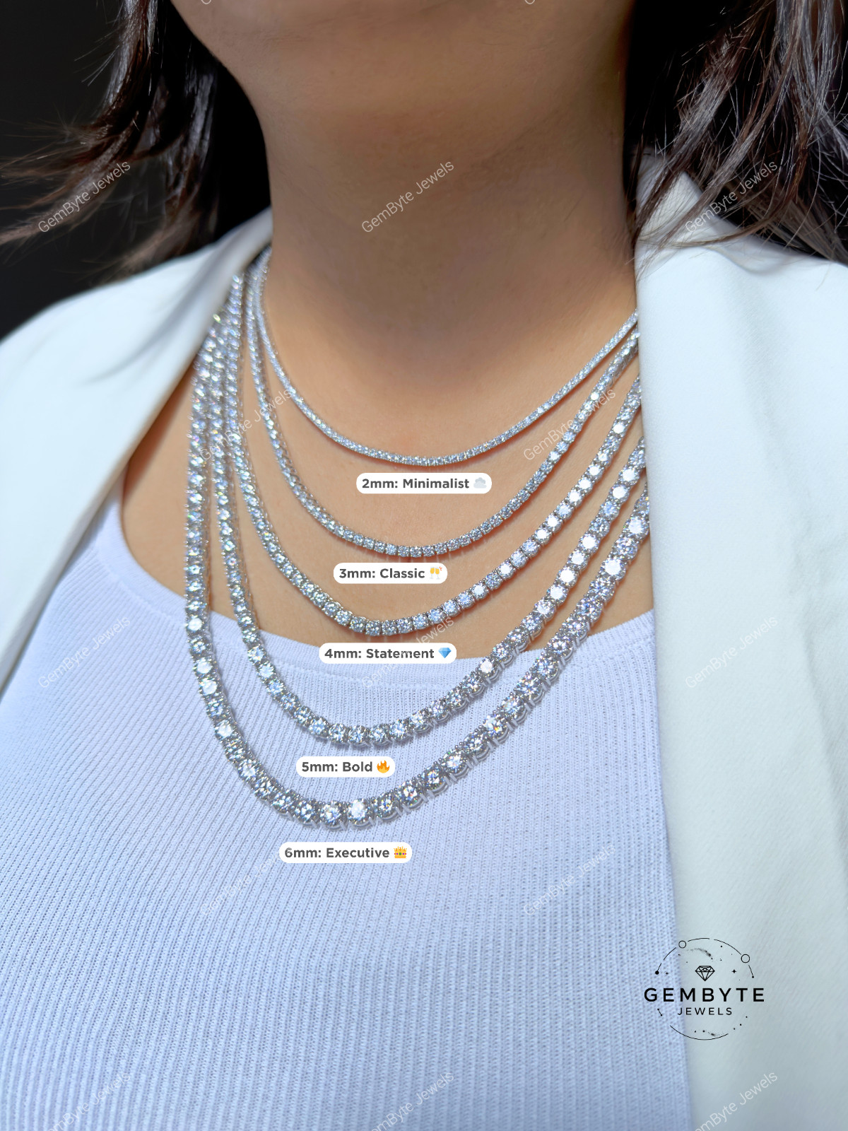 Real Moissanite Tennis Chain 925 Sterling Silver VVS D Color 2mm-6mm Mens Women