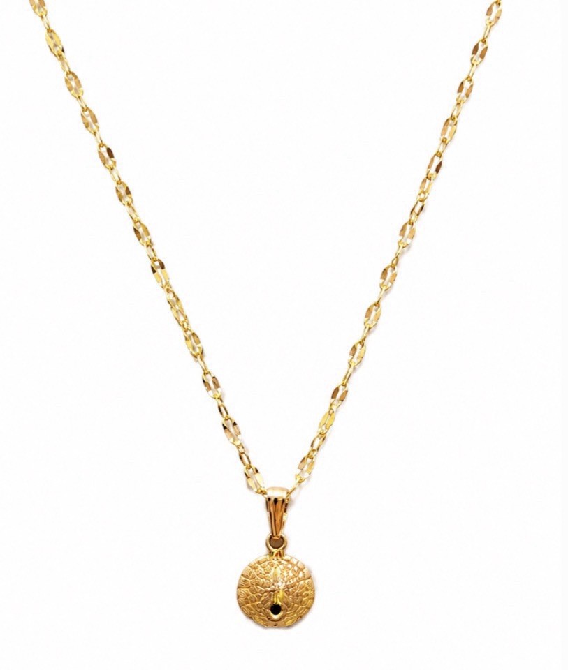 14K Gold Sand Dollar Pendant Dainty Textured Beach Charm 0.5” Chain NOT included