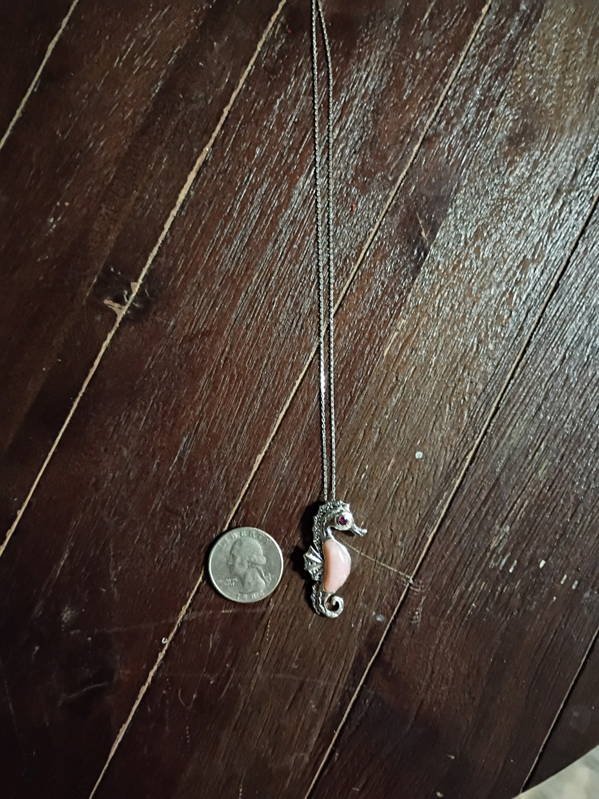 925 Sterling Silver Seahorse Pendant With Chain And Stones, Italy