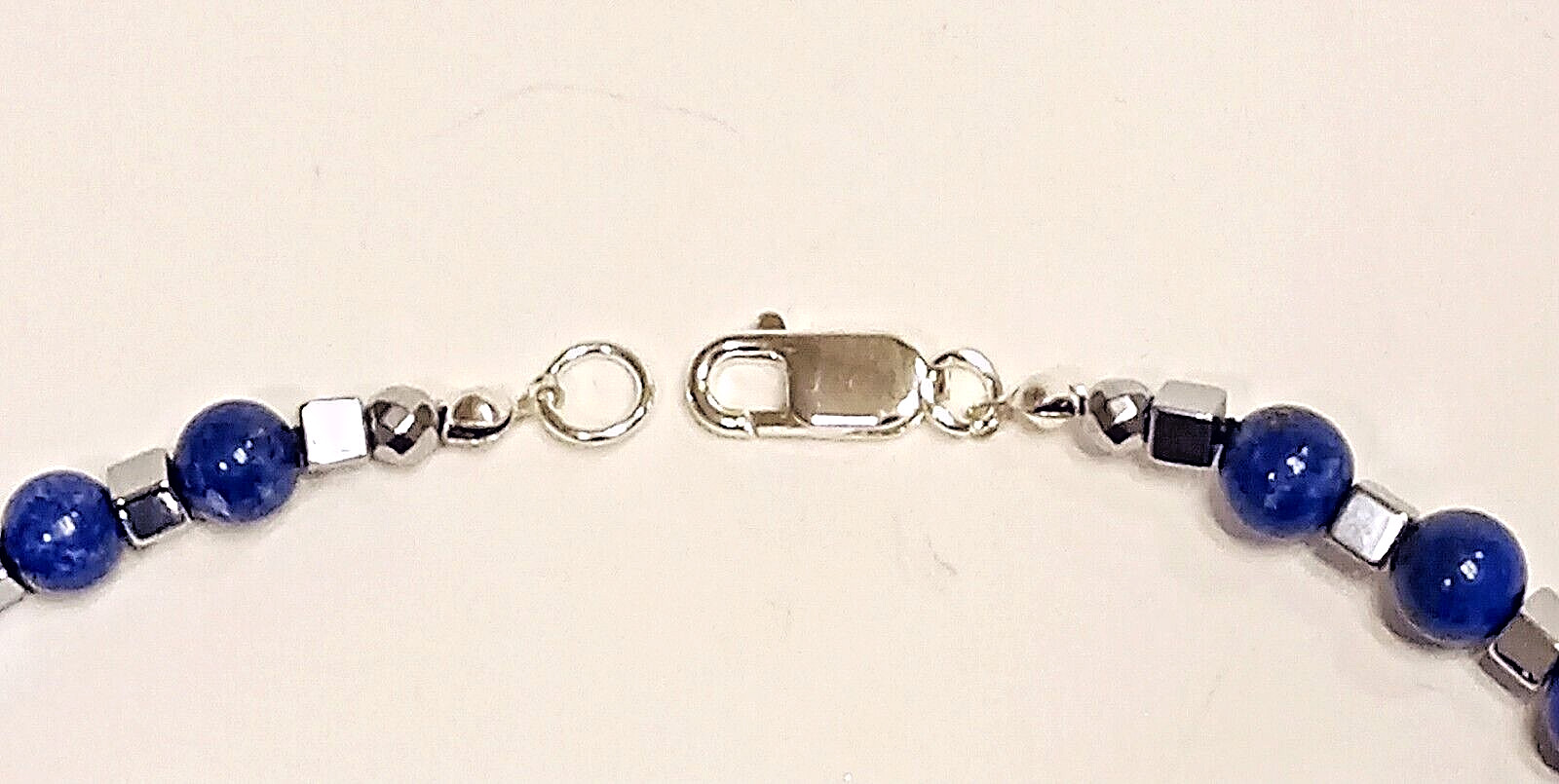 9″ MEN’S LAPIS BRACELET. Large Easy-to-Use Sterling Silver Lobster Claw Clasp.