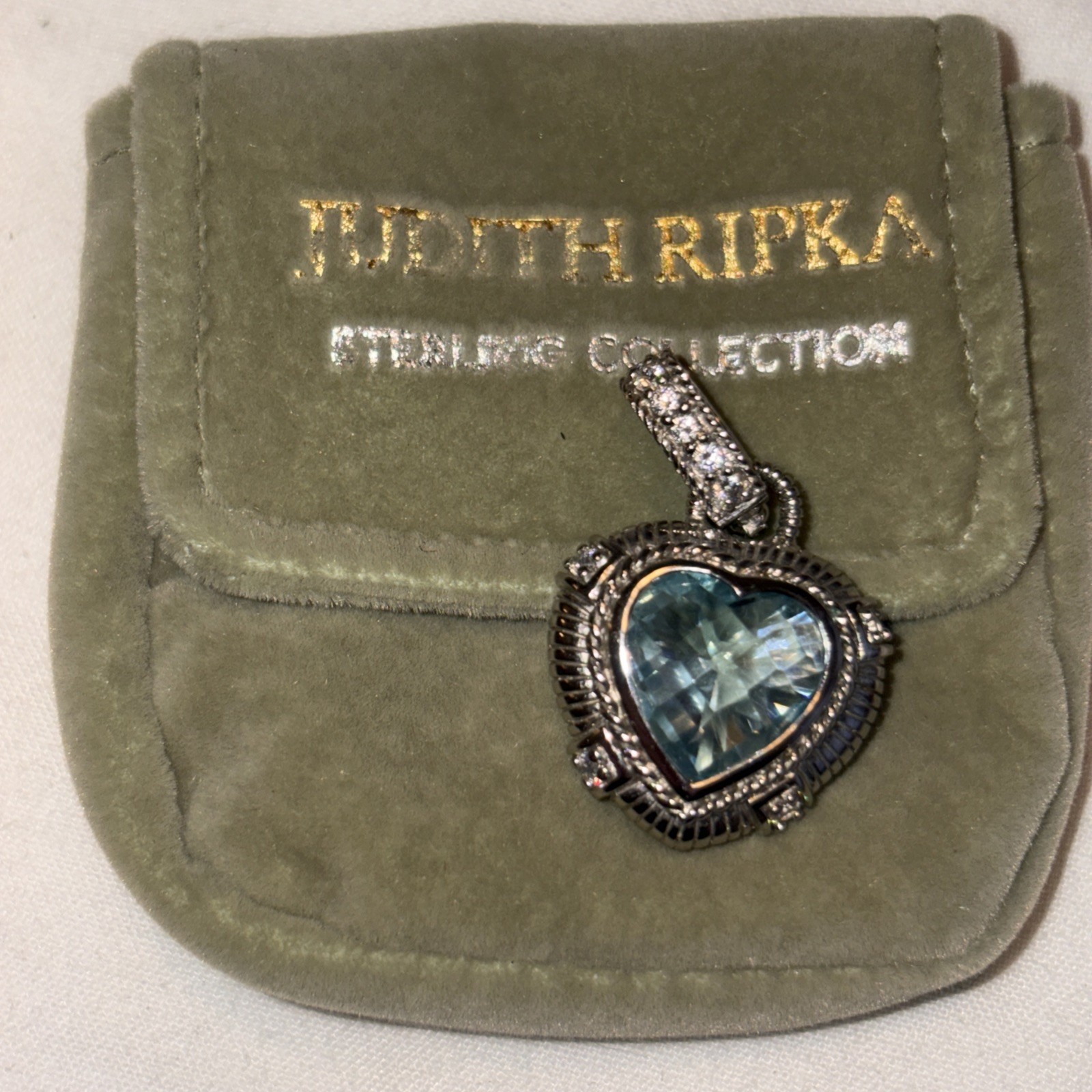 Judith Ripka Sterling Gemstone Heart Enhancer. Blue Topaz Very Good