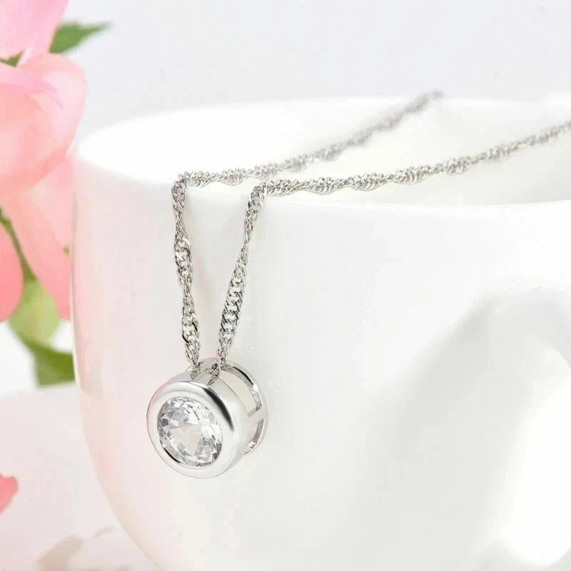 1Ct Certified Moissanite Womens Solitaire Pendant Necklace 14K White Gold Plated