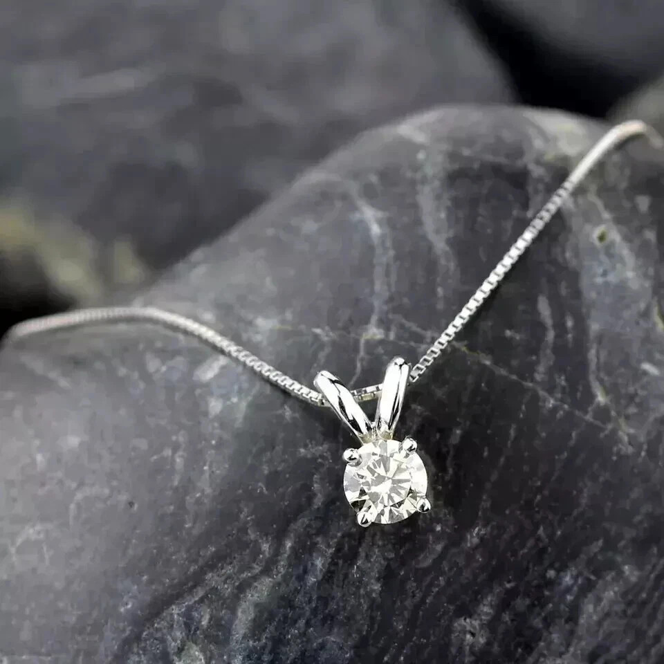 2Ct Round Cut Lab Created Solitaire Diamond Pendant Necklace 14k White Gold Over