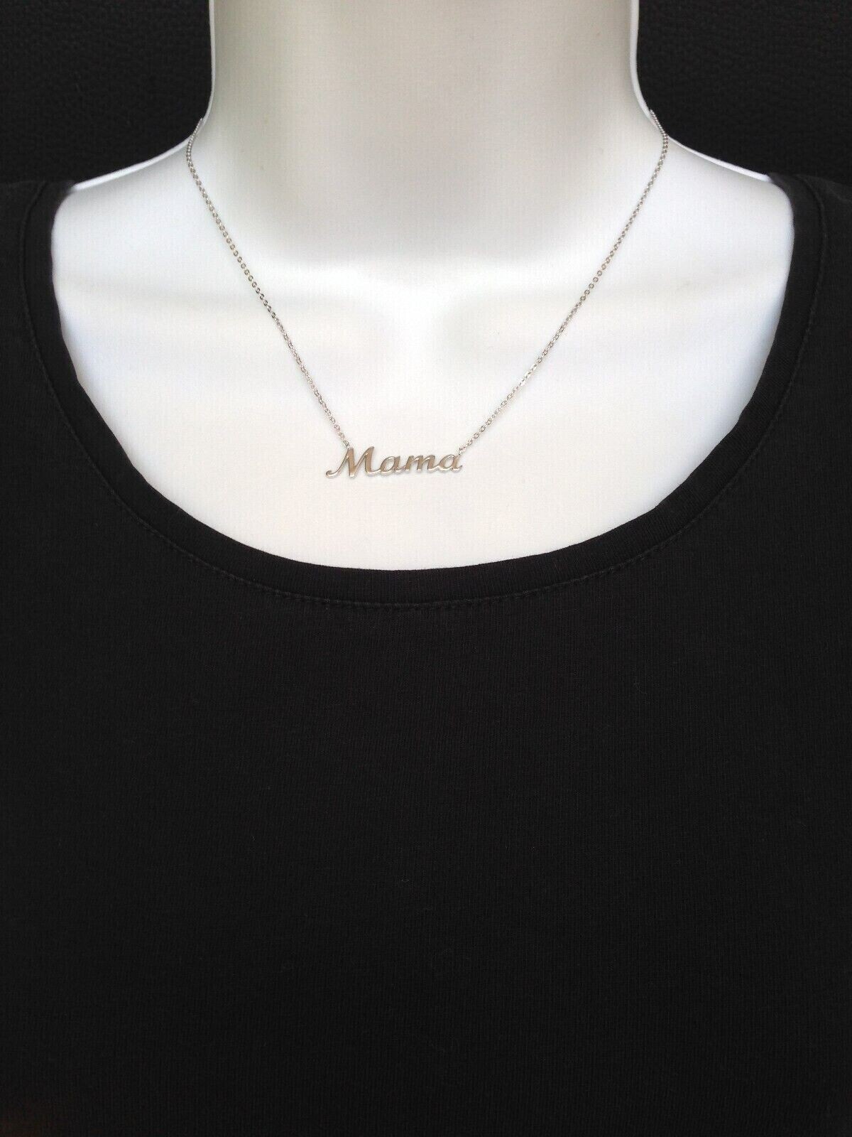 925 Sterling Silver Script Mama Pendant Necklace 31mm(1.22″) 15.25-17.25″