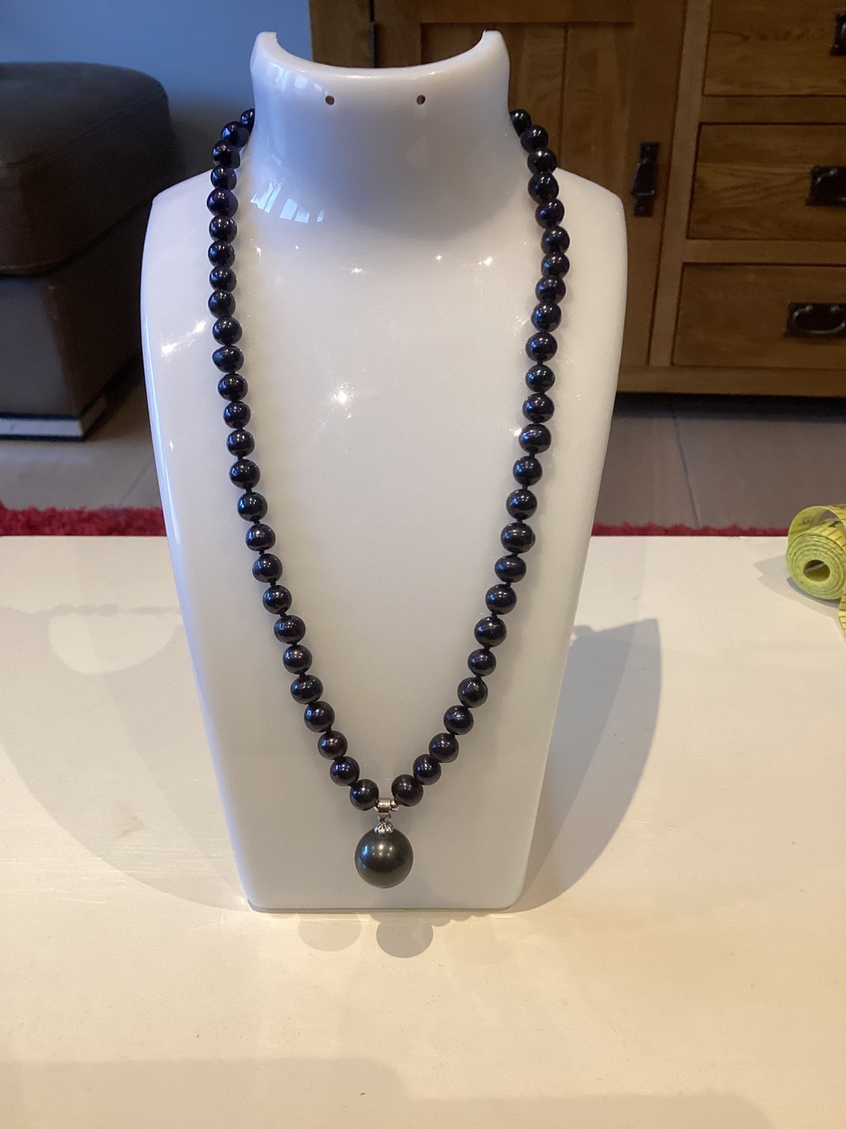 Freshwater Black Pearl Dark Potato Pearl Drop Necklace 19” Silver Lobster Clasp