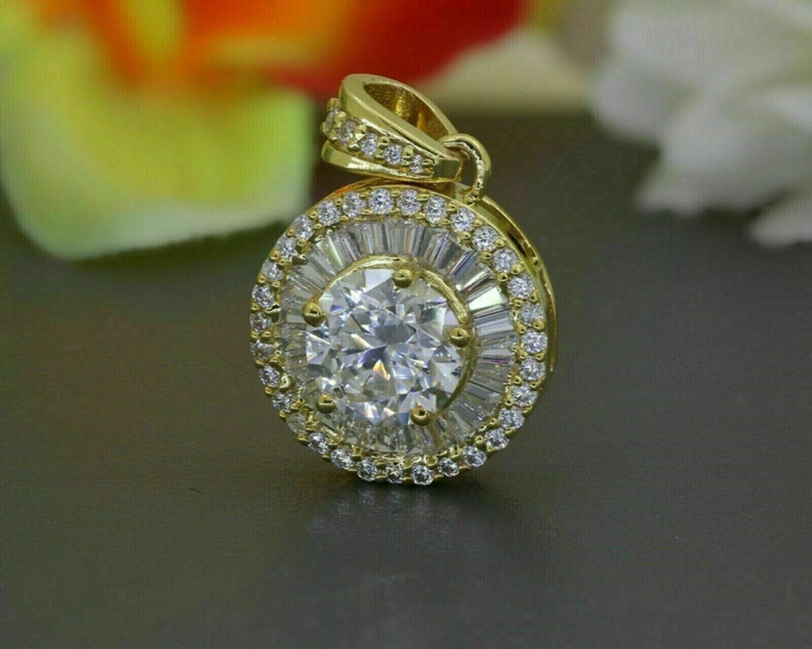 3Ct Round Cut Lab-Created Diamond Pendant Free Chain 14k Yellow Gold Finish