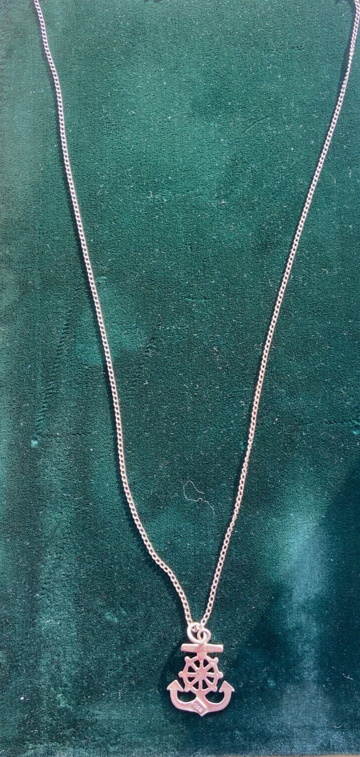 925 Italian Sterling Silver Anchor Helm Pendant 30” Chain Captain Pendant 9 gms